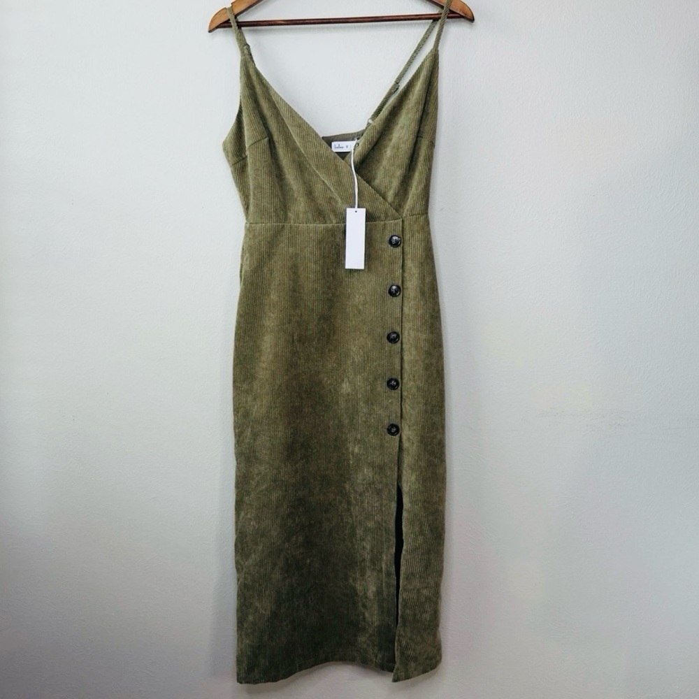 Lulu's Olive Green Midi Dress - Picture 3 of 9
